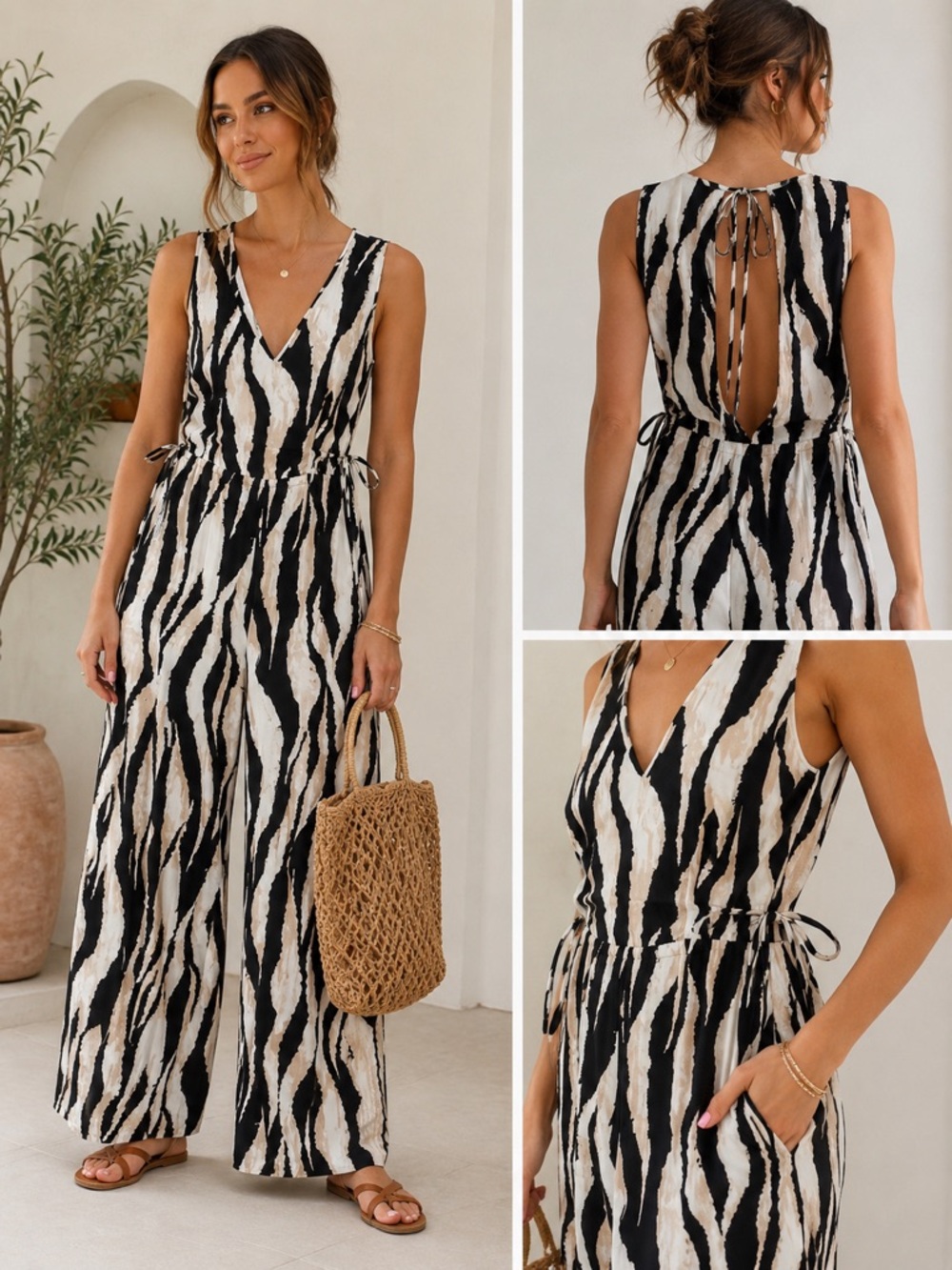 Vero Moda VMSARA Lea Sleeveless Wide Leg Jumpsuit – Zebra Print - Picture 2 of 9